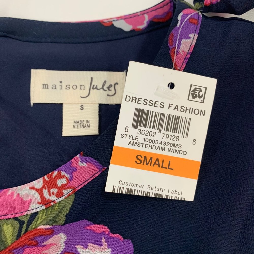 Maison Jules Women's Dress S Floral Print Fit & Flare Dress Navy Blue S - Picture 5 of 12